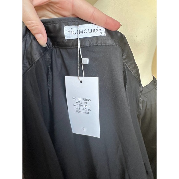 Black satin feather trim top and feather trim pants set (2 pcs) size small NWT - Picture 15 of 15